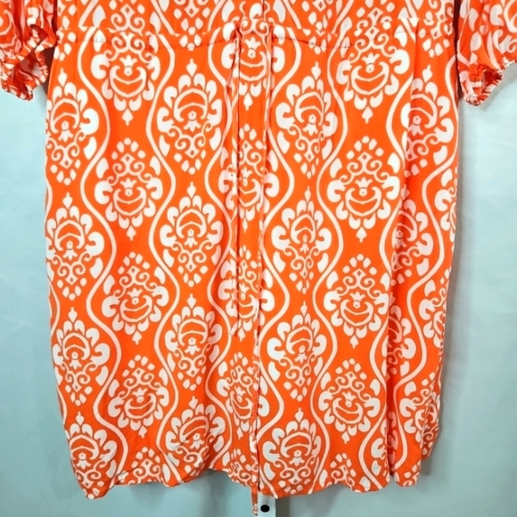 crown & ivy Orange & White 3/4 Sleeve Drawstring Waist Dress Size 4 - Picture 4 of 8